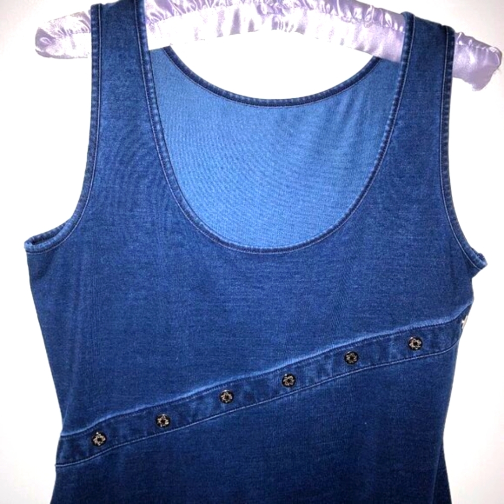 NWOT WHBM DENIM SLEEVELESS MIDI with SIDE SNAP KICK PLEAT SIZE XSP - Picture 4 of 14